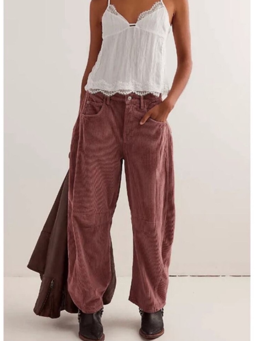Free People We The Freeb Good Luck Mid-Rise Cord Barrel Jean